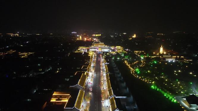 航拍河北石家庄正定古城夜景