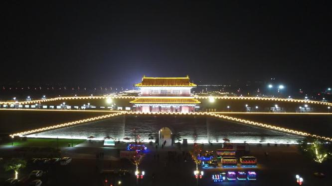 航拍河北石家庄正定古城夜景