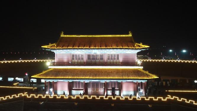 航拍河北石家庄正定古城夜景