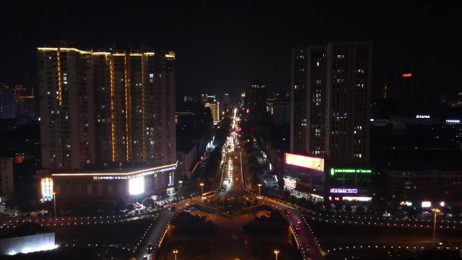 航拍湖南岳阳火车站交通立交桥夜景