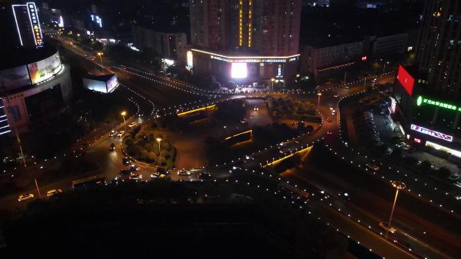 航拍湖南岳阳火车站交通立交桥夜景
