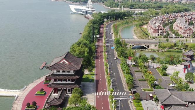 航拍湖南常德柳叶湖4A景区 