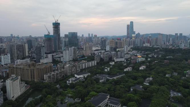 航拍湖南长沙城市夜幕降临