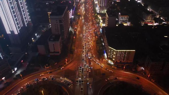 长沙五一大道夜景交通航拍