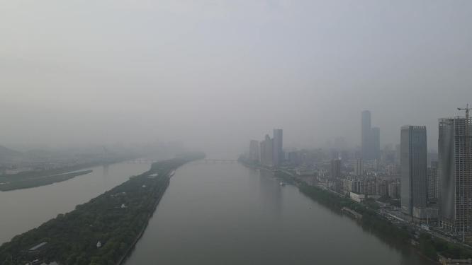 湖南长沙湘江橘子洲风光航拍