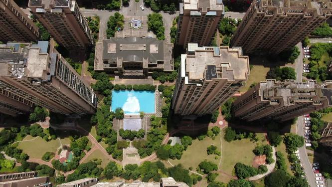 城市高楼住宅小区环境航拍