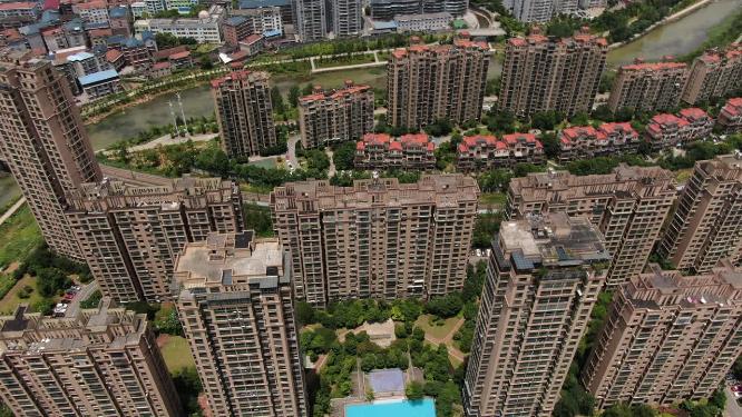 城市高楼住宅小区环境航拍