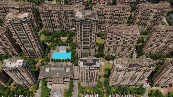 城市高楼住宅小区环境航拍