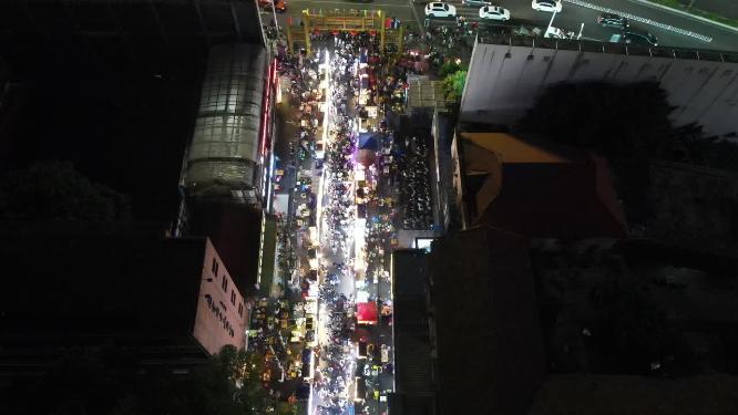 广西南宁中山路美食街夜景人流航拍