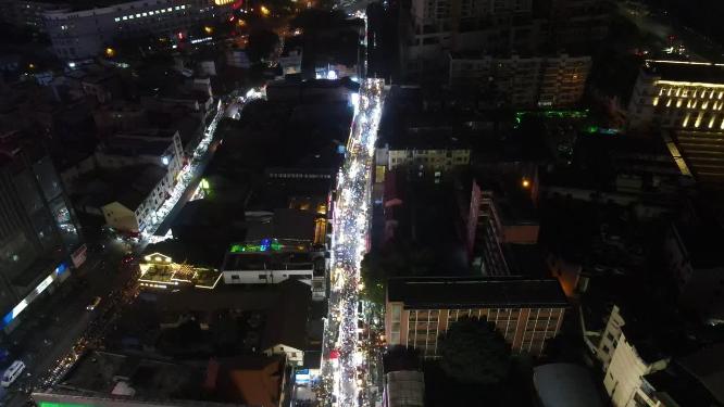 广西南宁中山路美食街夜景人流航拍