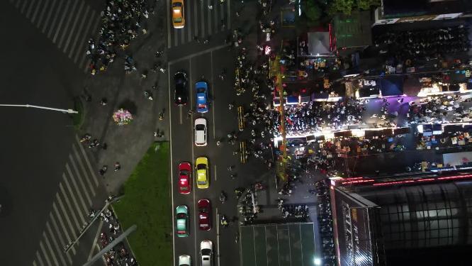 广西南宁中山路美食街夜景人流航拍