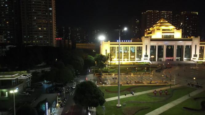 广西南宁民族广场夜景航拍