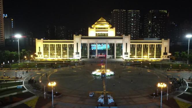 广西南宁民族广场夜景航拍