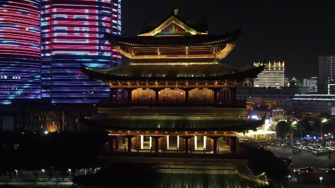 广西南宁畅游阁夜景灯光航拍