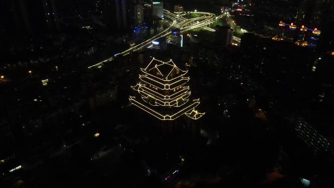 广西南宁邕州阁夜景航拍