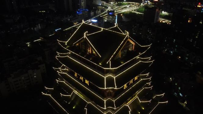 广西南宁邕州阁夜景航拍