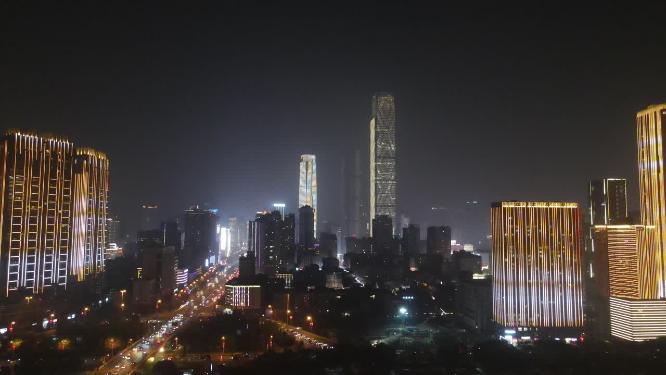 航拍湖南长沙五一大道拥堵的交通