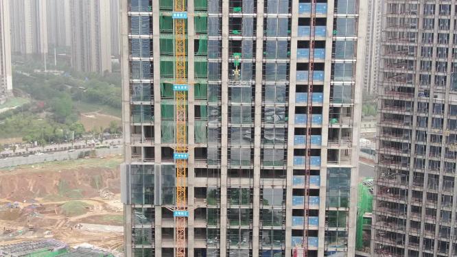 航拍城市商务建筑施工现场