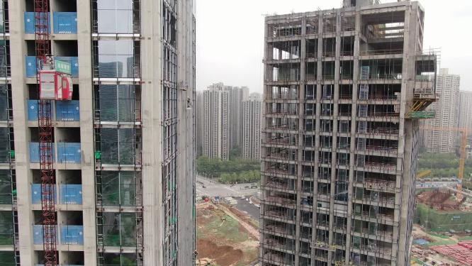 航拍城市商务建筑施工现场