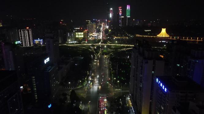 航拍广西南宁城市夜景交通