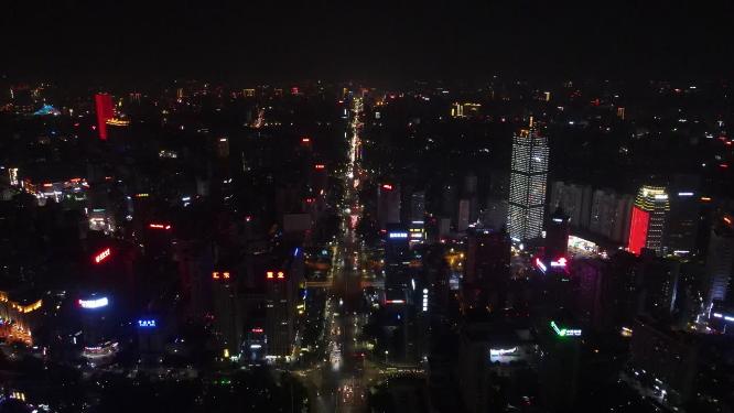 航拍广西南宁城市夜景交通
