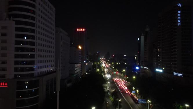 航拍广西南宁城市夜景交通