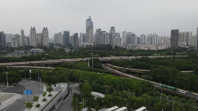 航拍广西南宁高架桥交通