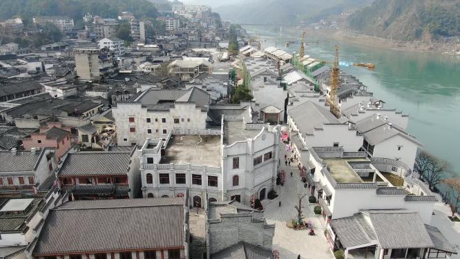 航拍洪江古商城全景4A景区