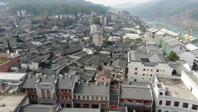 航拍洪江古商城全景4A景区