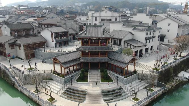 航拍洪江古商城全景4A景区
