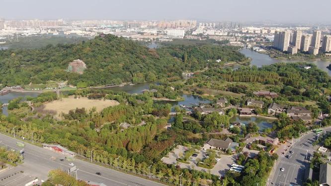 航拍浙江绍兴镜湖国家湿地公园