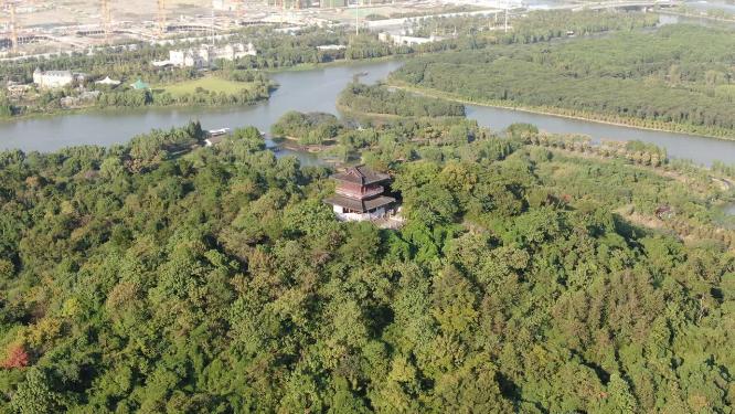 航拍浙江绍兴镜湖国家湿地公园
