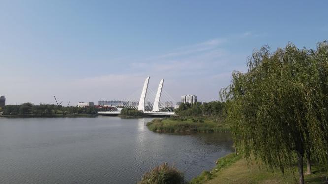 航拍郑州龙子湖大桥