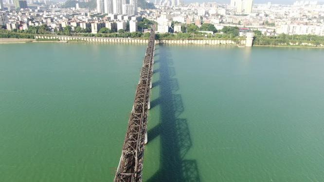 广西柳州跨江铁路航拍