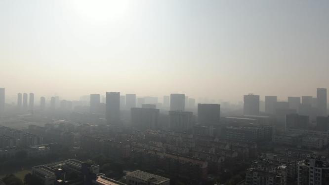 杭州城市雾霾天气航拍