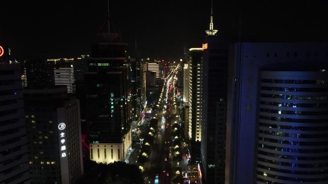 福建福州五四路夜景灯光交通航拍