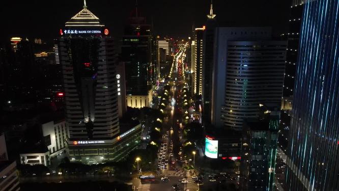 福建福州五四路夜景灯光交通航拍