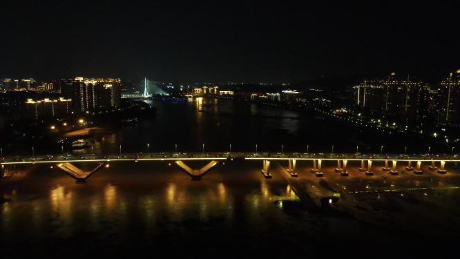 福建福州尤溪大桥夜景交通航拍