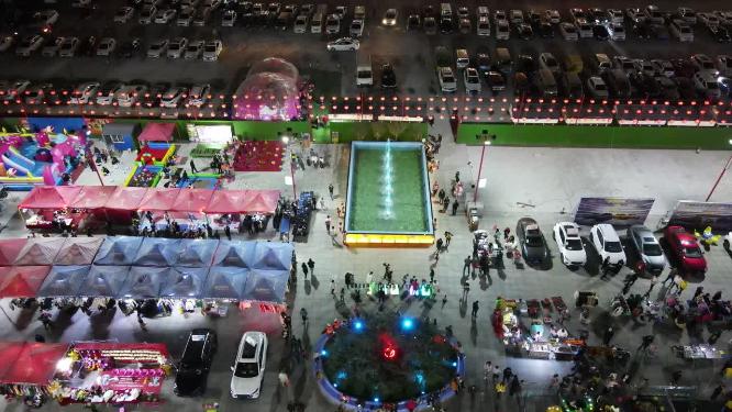 航拍城市夜景宵夜摊