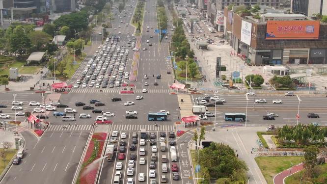 航拍城市拥堵交通广东东莞