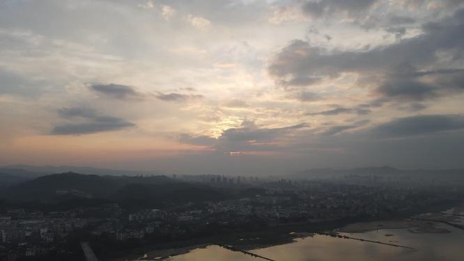 航拍大海日出彩霞福建湄洲岛