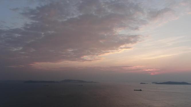 航拍大海日出彩霞福建湄洲岛