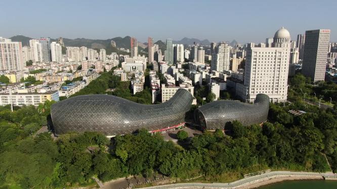 航拍广西柳州双鱼汇地标建筑