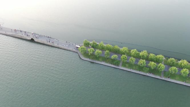 航拍杭州西湖断桥5A景区