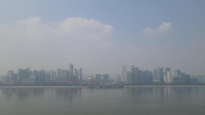 航拍杭州钱江新城市民广场