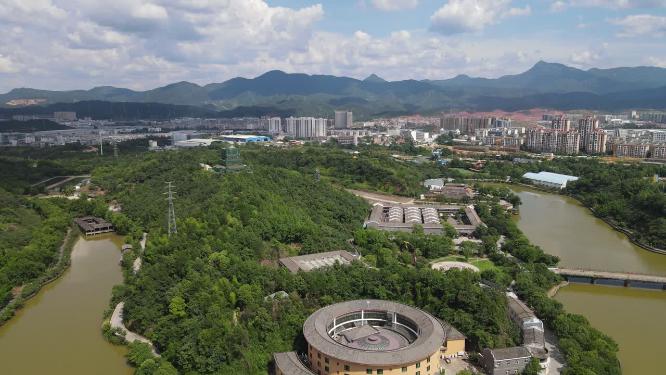 航拍江西赣州五龙客家风情园4A景区
