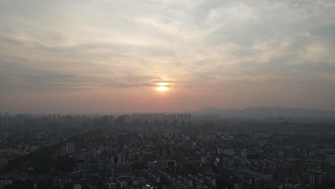 航拍江西赣州日落晚霞夕阳