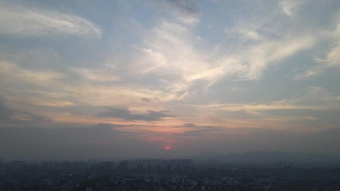 航拍江西赣州日落晚霞夕阳