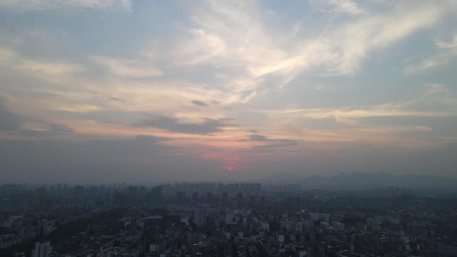 航拍江西赣州日落晚霞夕阳