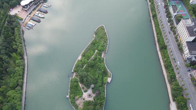 航拍湖南怀化舞水河岛屿